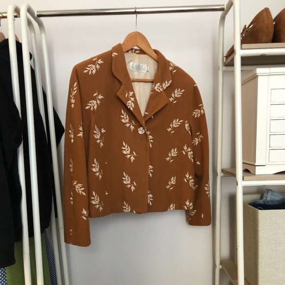 Vintage Linda Bertozzi Wool Floral Camel Jacket - Picture 4 of 11